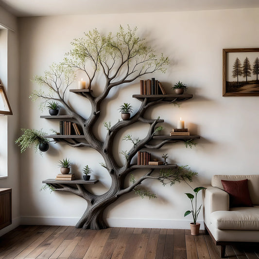 driftwood tree bookshelf rustic wood branch bookshelf wooden wall shelf with live edge housewarming gift new home decor floating shelf