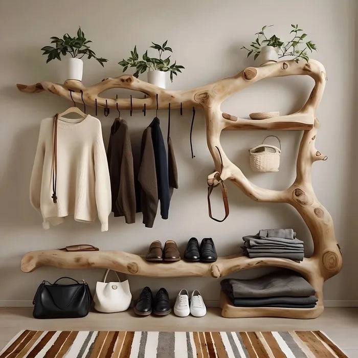 Clothes and shoe rack made of solid wood